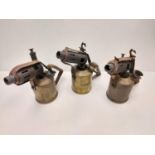 3 x Vintage brass blow torch lamps made by Primus. 22cm in height.