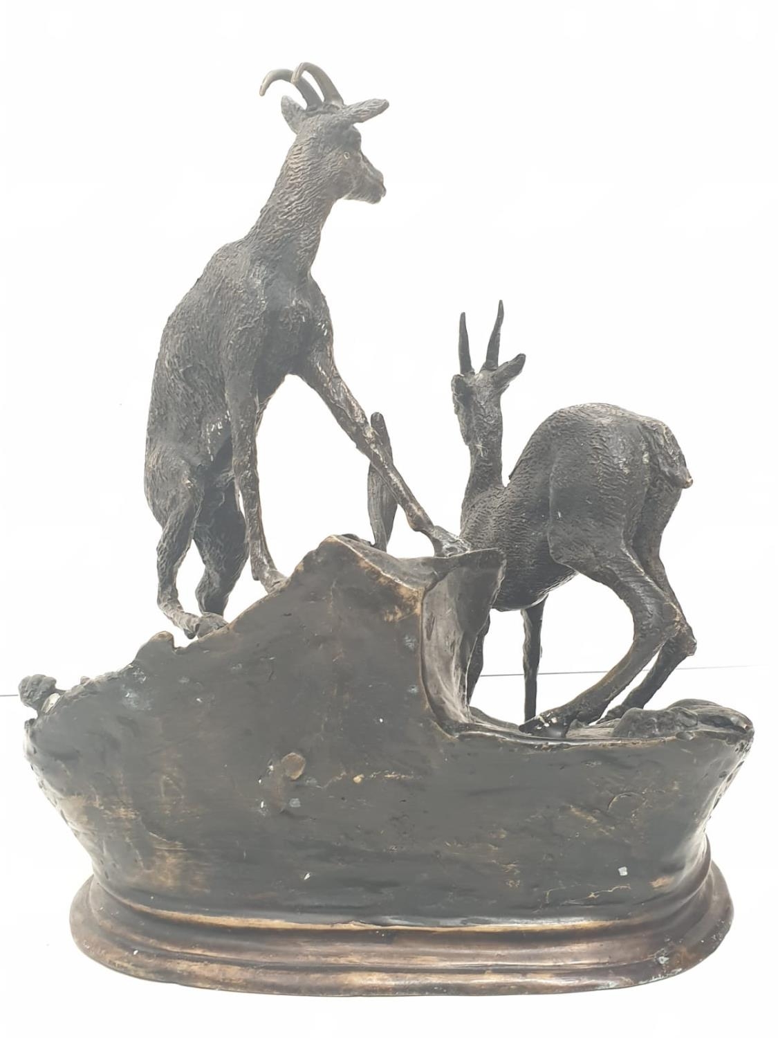 A vintage bronze sculpture of two deer, alert to the danger around them. 25 x 30 cm. - Image 4 of 7
