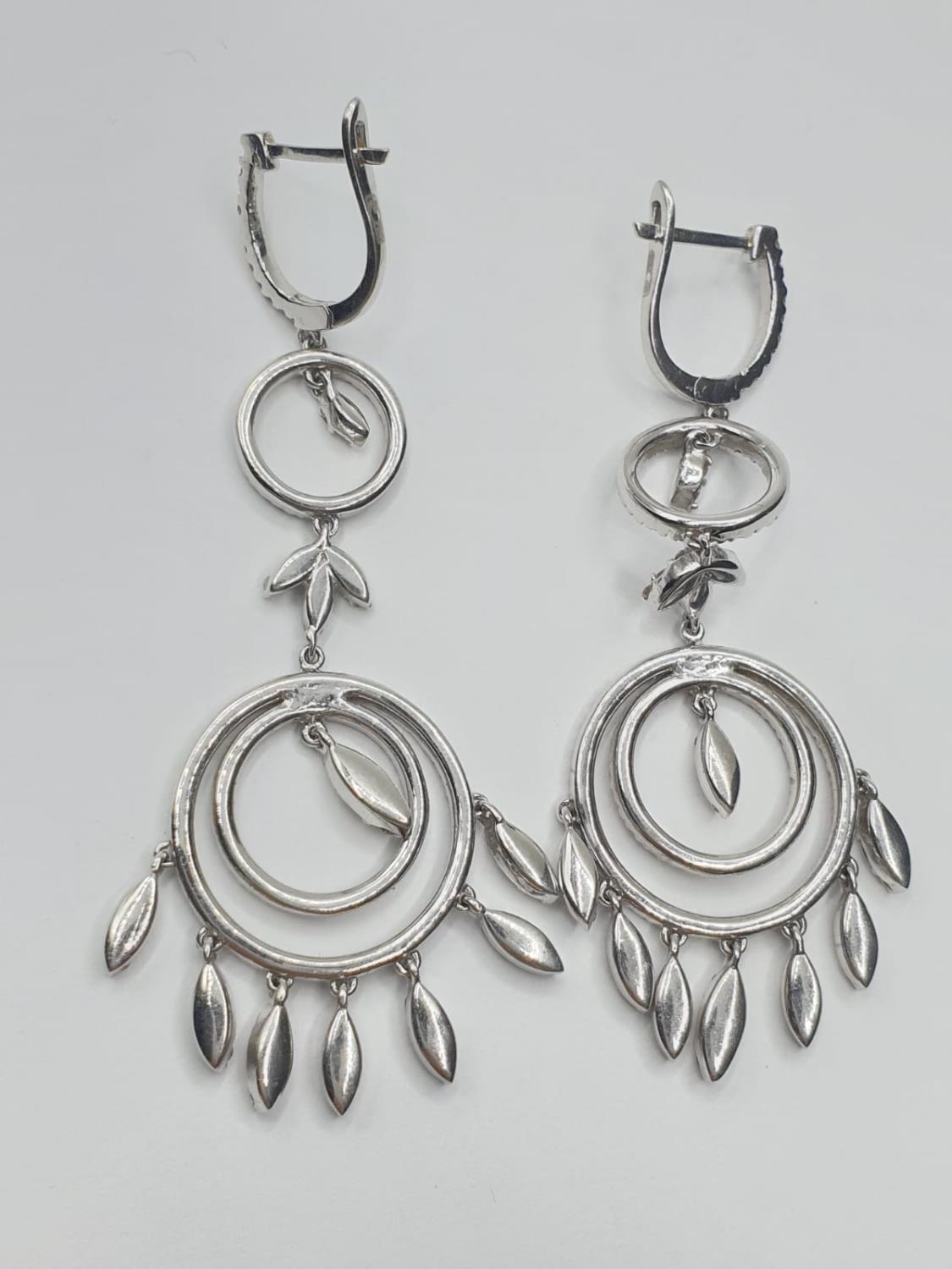 Pair of 18ct white gold and diamond drop earrings in the shape of dream catchers, weight 15.82g - Image 3 of 4