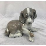 A Lladro porcelain figurine of a dog at play with a snail. Good condition. 18x16cm.