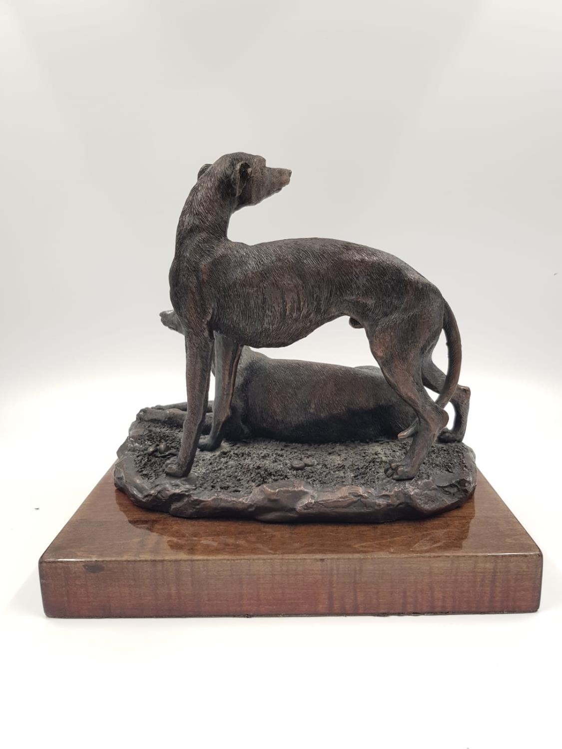 A 2003 signed brass sculpture by Posa - depicting two greyhounds. One at rest, the other alert. - Image 2 of 5