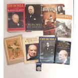 Winston Churchill memorabilia collection including Winston Churchill crown coin dated 1965, Books