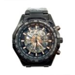 Gents ESS automatic skeleton chronograph wristwatch. Having skeleton front and back. Black bezel