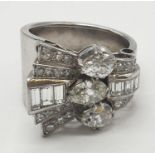 Vintage 18ct white gold art deco style ring with over 3ct of top quality diamonds. 10.4 grams in