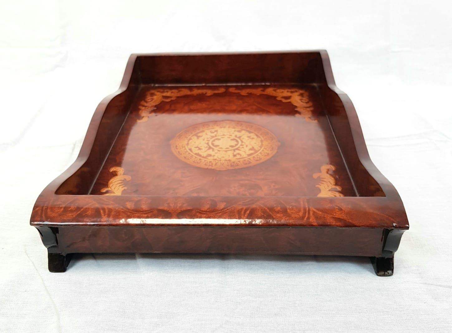 3x lacquered wooden trays with decorative Chinese etchings, largest size 60x35cm approx - Image 2 of 4