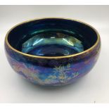 Maling ceramic bowl with a lustrous blue glaze and gilded decoration, 20cm diameter