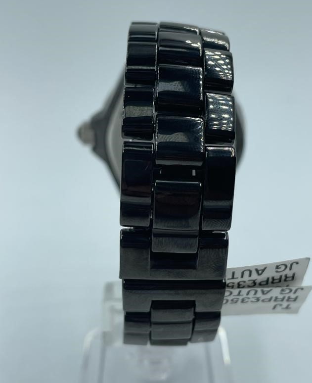 Chanel large ceramic quartz watch black face and strap - Image 3 of 3