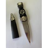 Scottish dress sock dagger (Sgian Dubh) with the words and emblem of The MacClaine Clan. 18.7cm