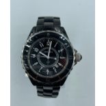 Chanel large ceramic quartz watch black face and strap