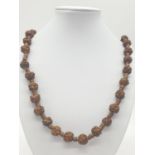 Wooden Hand-Carved Beaded NECKLACE. 21.8g 62cm