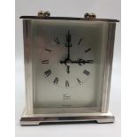 German made coral quartz carriage clock with silver-effect case and face (AF), 10x11cm