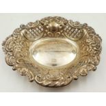 A sterling silver decorative Bon Bon dish. Made in Birmingham. Total weigh is 80g.