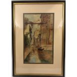 A watercolour painting of a Venetian waterway, signed by E. Neilson, 30x43cm