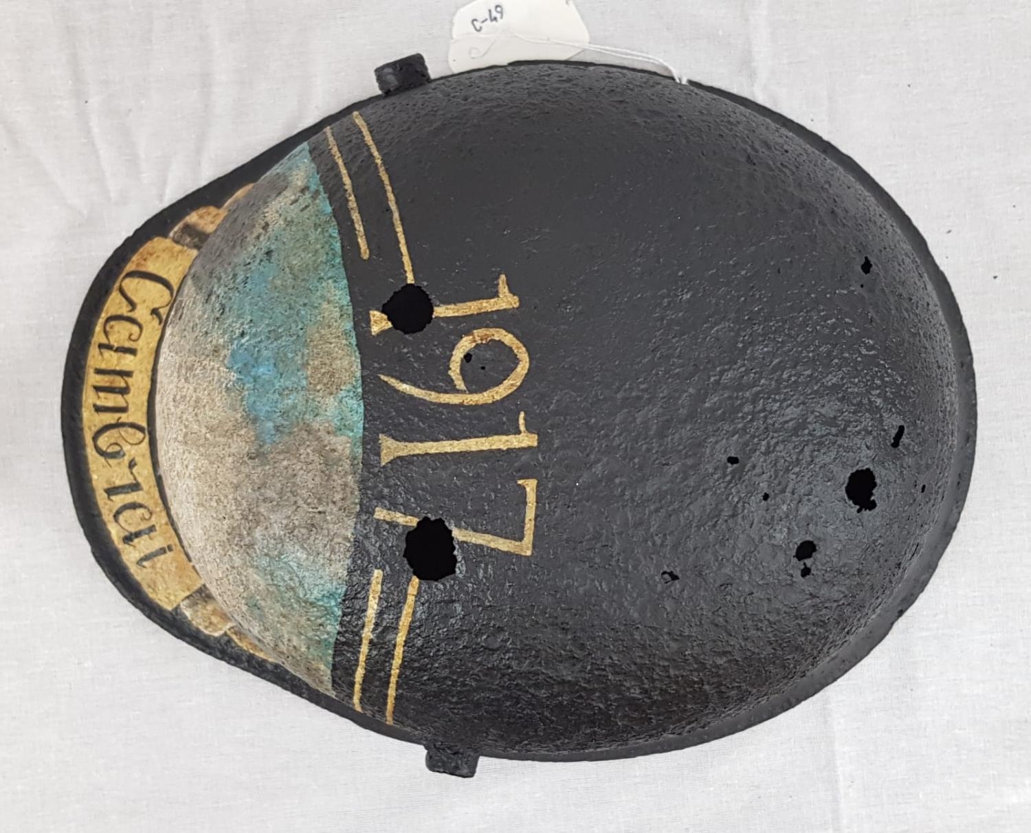 WW1 Imperial German Stahlhelm Helmet that was found near Cambrai, France. Hand painted with a - Image 4 of 5