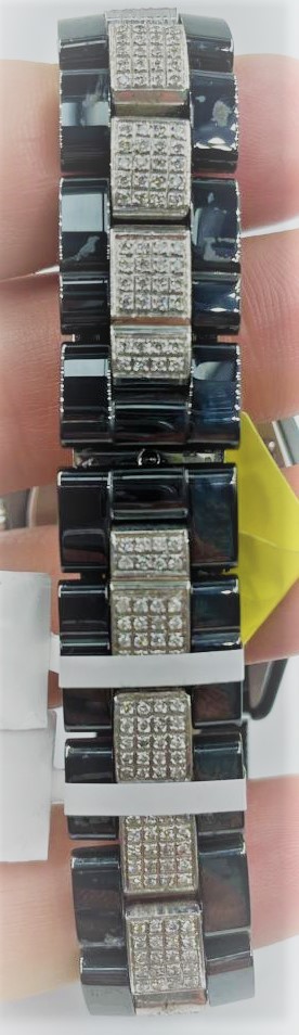 Chanel ceramic quart watch, black face with full diamond bezel and strap - Image 3 of 3