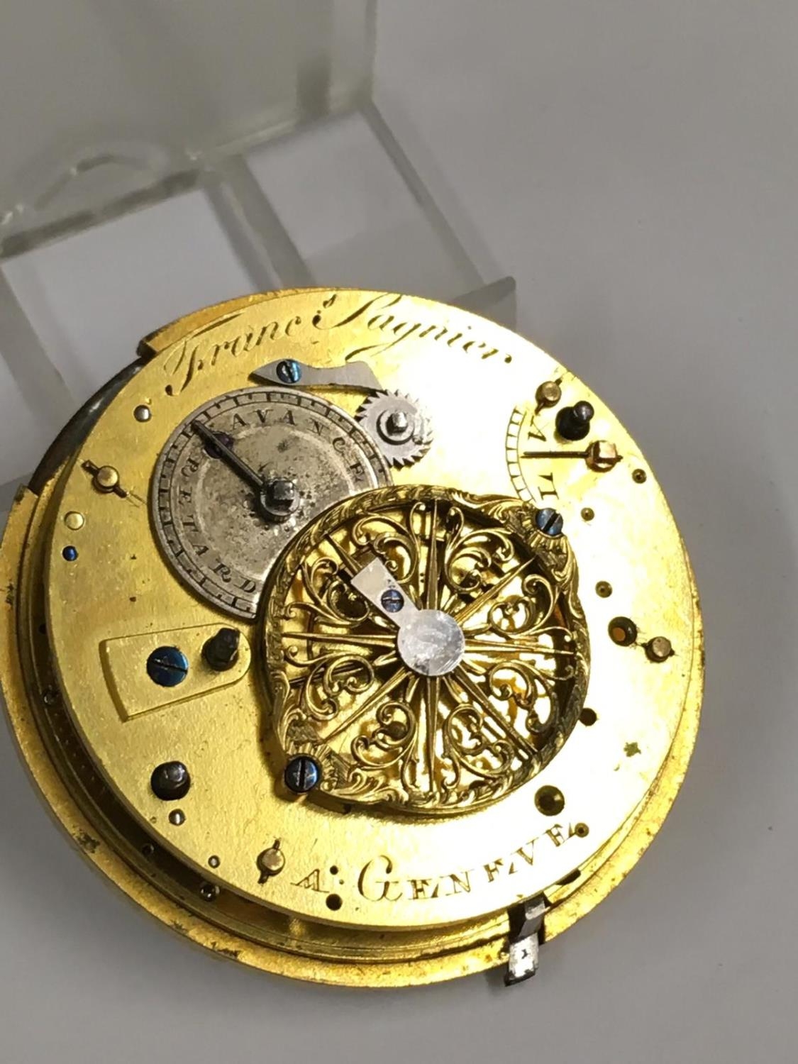 Antique c1700s yellow metal verge fusee pocket watch with dome (AF) - Image 4 of 5