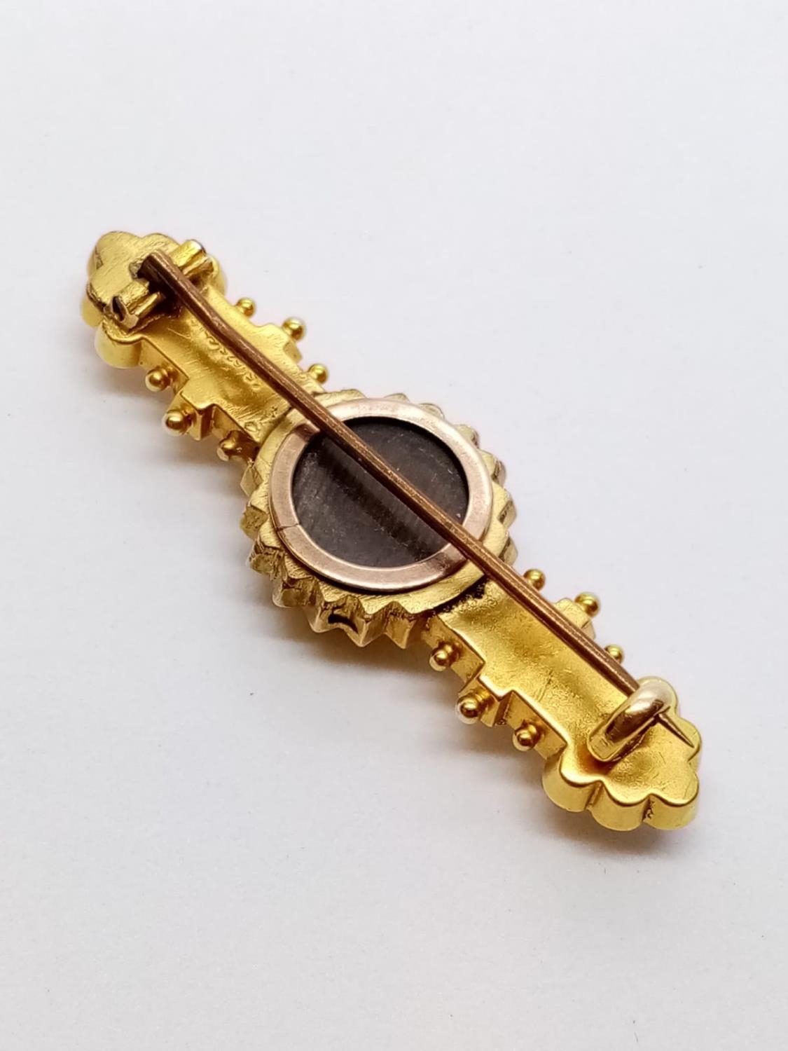 Antique 15ct BAR BROOCH with Diamonds. 4.7g 4.5cm wide. - Image 4 of 5