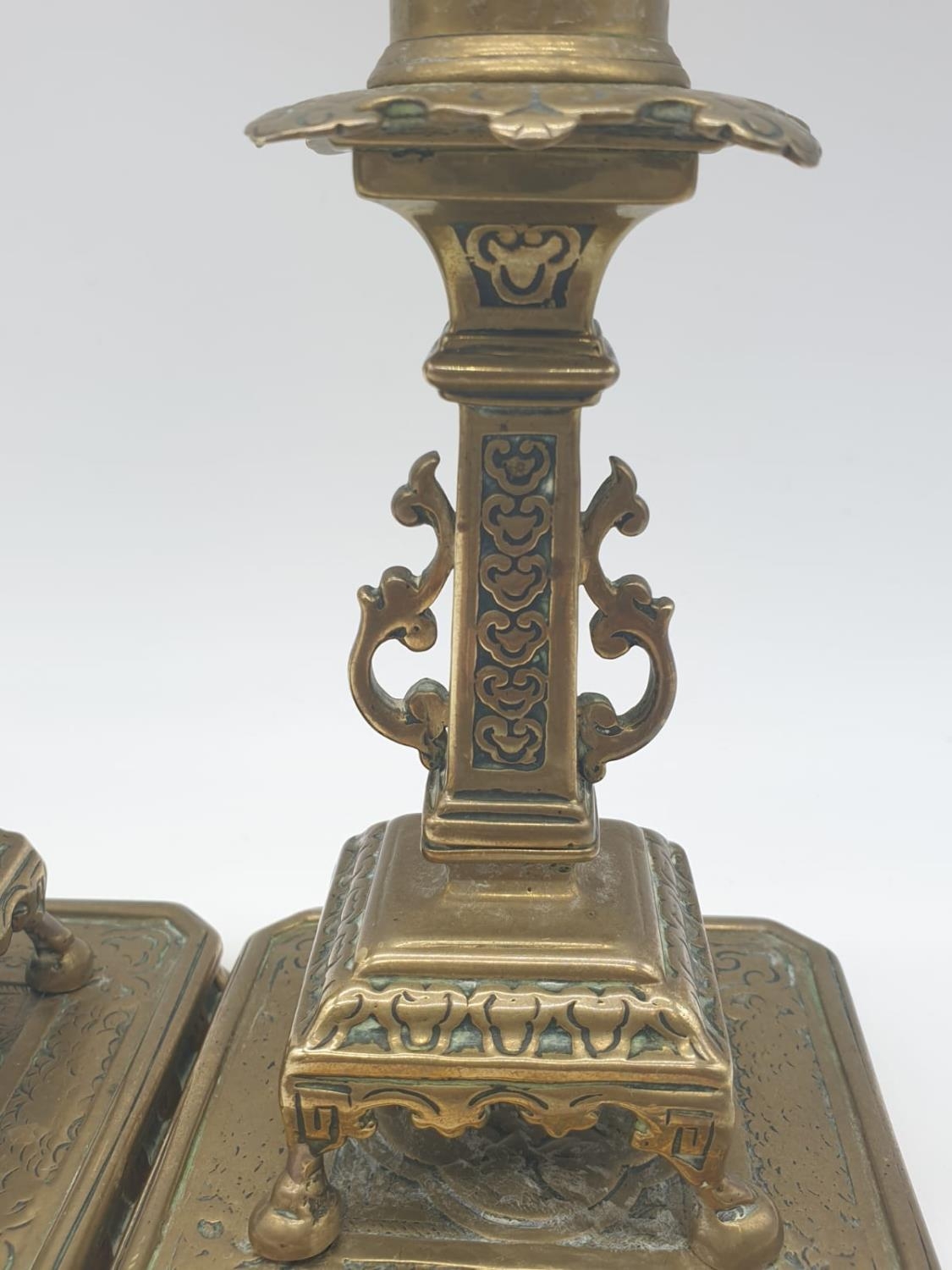 Pair of 19th century Chinese cast candlesticks 16cm tall - Image 3 of 7