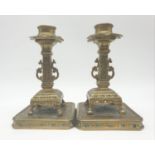 Pair of 19th century Chinese cast candlesticks 16cm tall