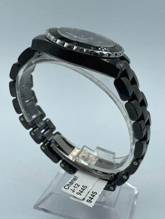 Chanel large ceramic quartz watch black face and strap - Image 2 of 3