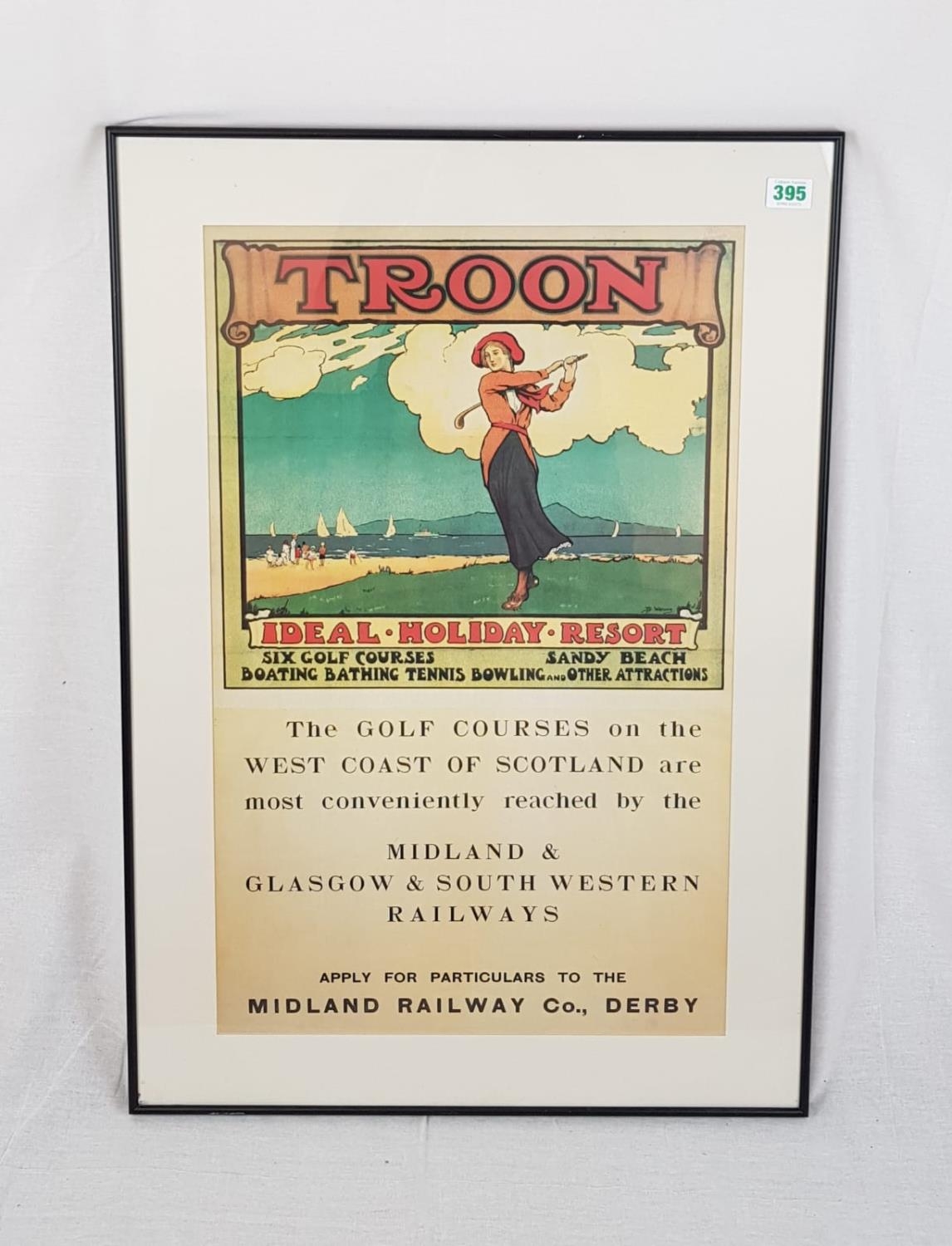 Large original vintage framed and glazed HOLIDAY ADVERTISING POSTER by Midland and South Western