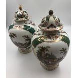 Pair of Augustus Rex, Meissen porcelain ginger jars late 19th century, hand painted with gilt