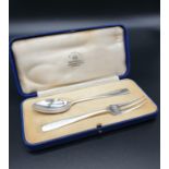 Mappin & Webb 1938 silver spoon and fork set. Length 15cm. Total weight 78 grams
