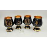 4 x COMMEMORATIVE ROYAL GOBLETS to remember the Queen Mother's 90th birthday, hand decorated with