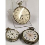 Selection of 3x Antique solid silver pocket watches, two of them ticking but no guarantees