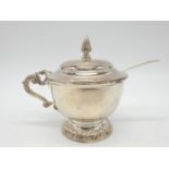 Asprey London Silver Condiment pot and spoon, weight 197g and 9cm tall approx