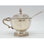 Asprey London Silver Condiment pot and spoon, weight 195g and 9cm tall aprpox