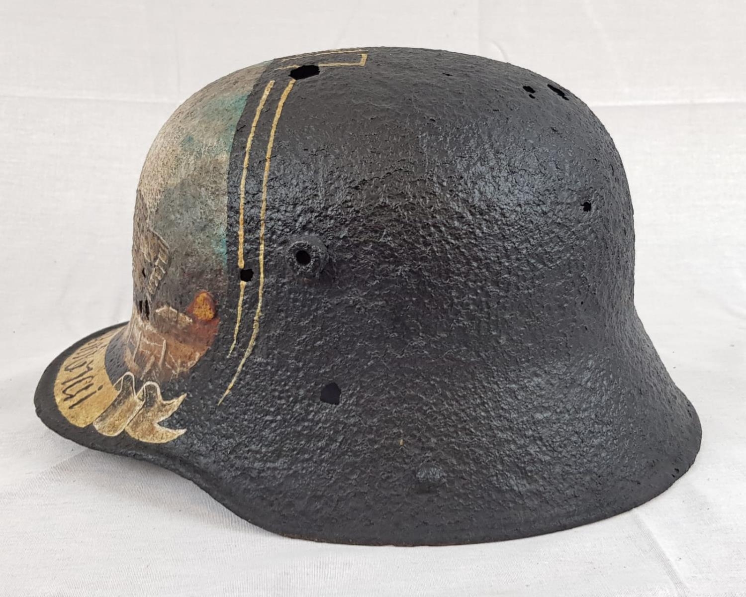 WW1 Imperial German Stahlhelm Helmet that was found near Cambrai, France. Hand painted with a - Image 3 of 5