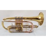 Brass CORNET with 3 valves in carrying case with instruction books.