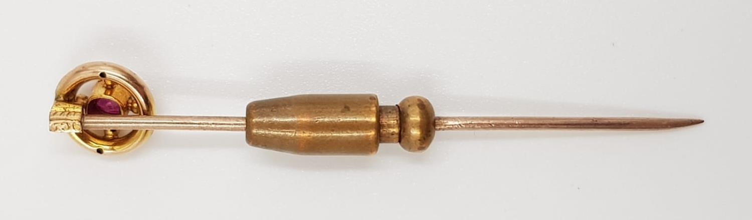 A 9ct gold stick pin; with small ruby. Weighs 2.4g and is 5cm. - Image 3 of 3