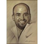 Pastel PORTRAIT, on card, of Andre Agassi, signed by Richard Goudreau. 43 x 57 cm.