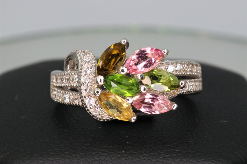 SILVER 925 RING with NATURAL TOURMALINES - MOZAMBIQUE - 15.30 Cts - Certificate GFCO Swiss Laborator - Image 3 of 5