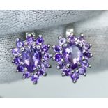 SILVER 925 PAIR OF EARRINGS with AMETHYST - 5.46 Grams - MADAGASCAR - Certificate GFCO Swiss Laborat