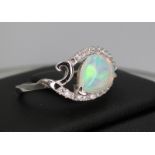 SILVER 925 RING with WHITE OPAL - ETHIOPIA - 13.00 Cts - Certificate GFCO Swiss Laboratory