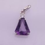 SILVER 925 PENDANT WITH AMETHYST - 0.96 GRAMS - BRAZIL - Certificate GFCO Swiss Laboratory