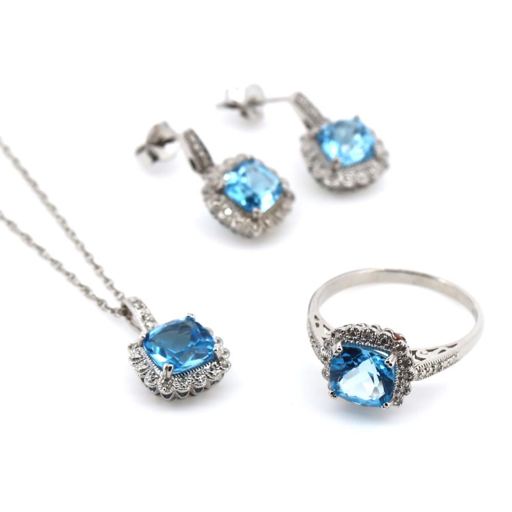BEAUTIFUL SET with SILVER 925 with TOPAZ - RING - EARRINGS - PENDANT - 6.30 Cts - BRAZIL - Certific