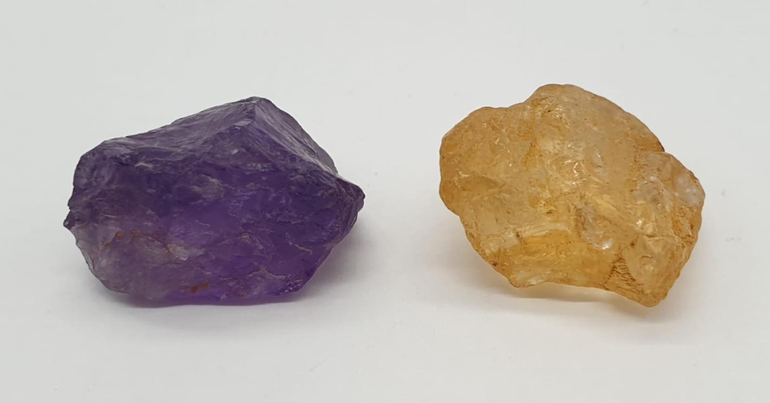 Total 30cts Amethyst and yellow topaz 2 large rough gemstones - Image 3 of 3