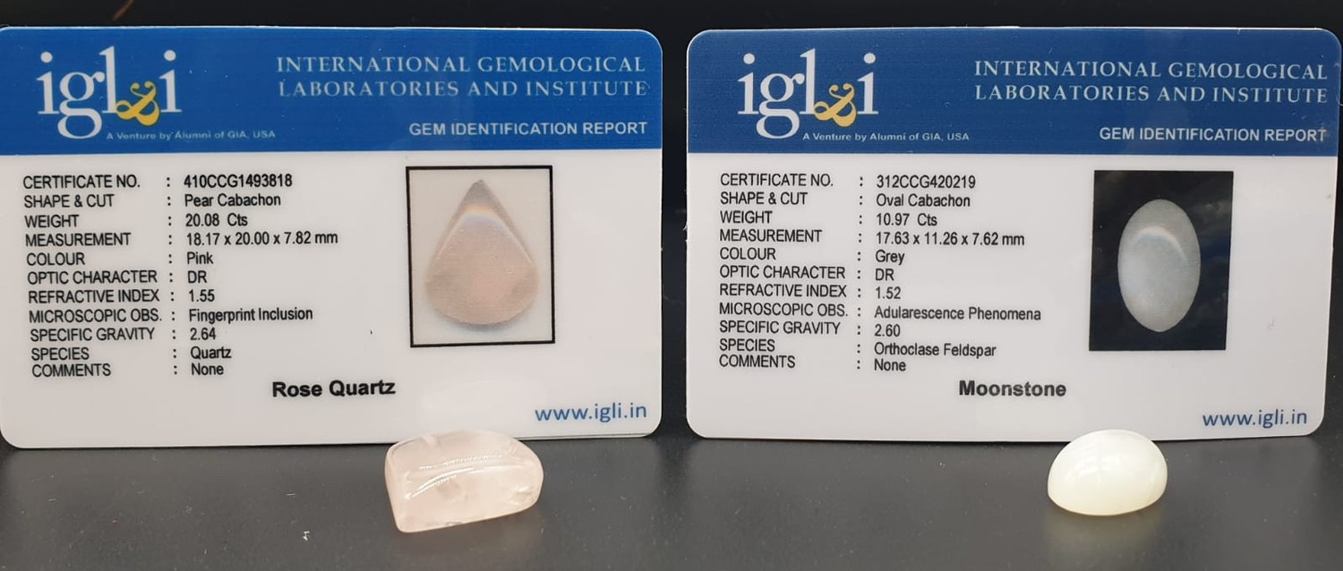 10.97ct grey moonstone PLUS 20.08ct rose quartz, both IGL&I certified - Image 2 of 8