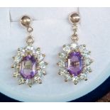 9K YELLOW GOLD EARRINGS with NATURAL AMETHYSTS - BOLIVIA - 1.96 Grams - Certificate GFCO Swiss Labor