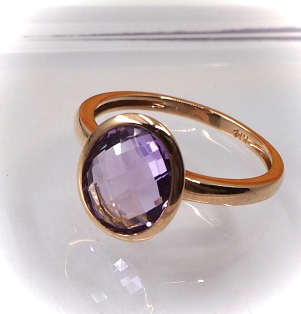 14K YELLOW GOLD RING with AMETHYST - 2.48 Grams - Certificate GFCO Swiss Laboratory