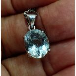 PENDANT SILVER 925 RHODIUM with NATURAL AQUAMARINE - BRAZIL - 3.95 Cts - Certificate CGT CHIANG MAI