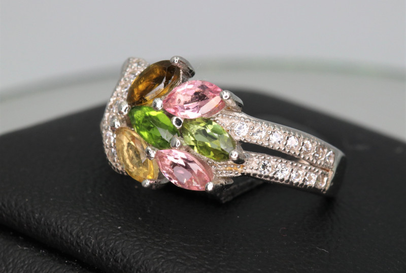 SILVER 925 RING with NATURAL TOURMALINES - MOZAMBIQUE - 15.30 Cts - Certificate GFCO Swiss Laborator - Image 2 of 5