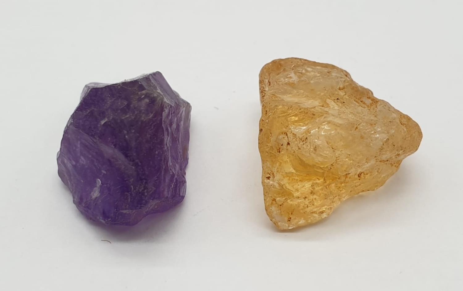Total 30cts Amethyst and yellow topaz 2 large rough gemstones