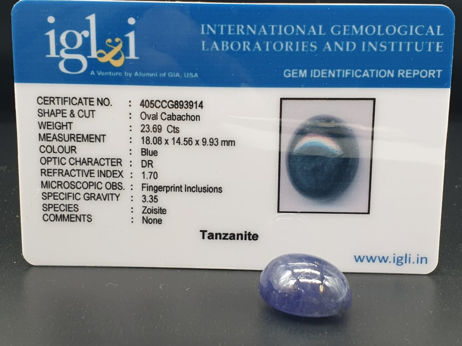 23.69ct oval cabochon Tanzanite gemstone, IGL&I certified - Image 2 of 3