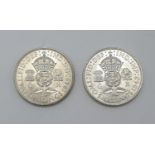 Pair of uncirculated silver wartime florins, both minted in 1942,exceptional condition with no