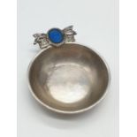 Silver dish with blue enamelling. 45g.